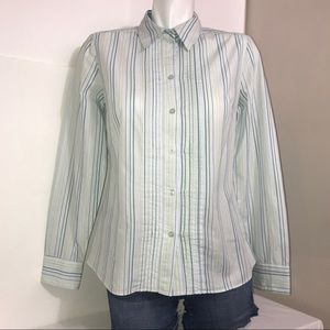 New York &Company Sky Blue Striped Buttoned Blouse
